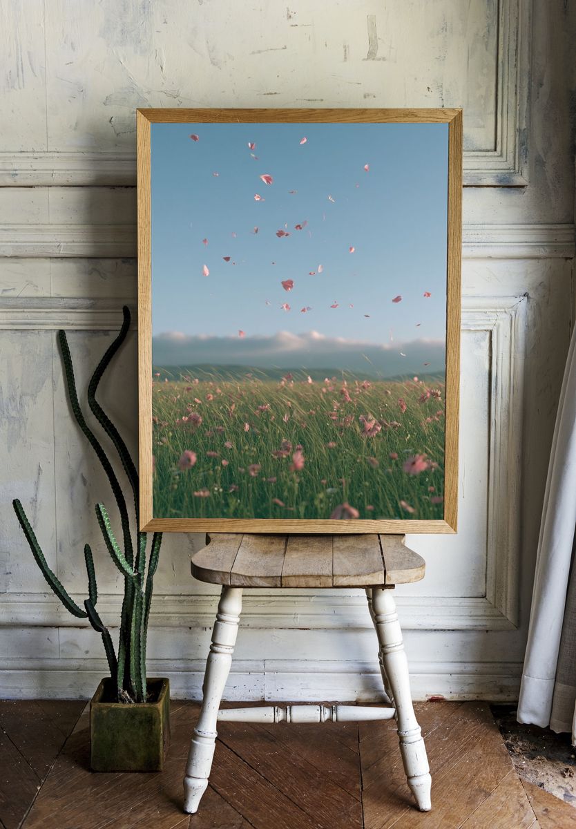 Pink Petals Meadow Photography Poster. — room view 1