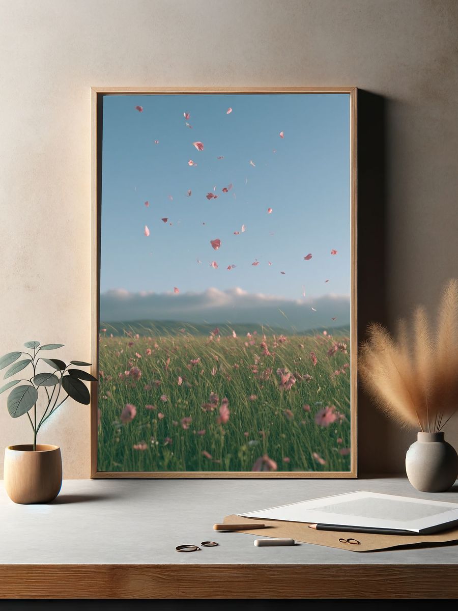 Pink Petals Meadow Photography Poster. — room view 2