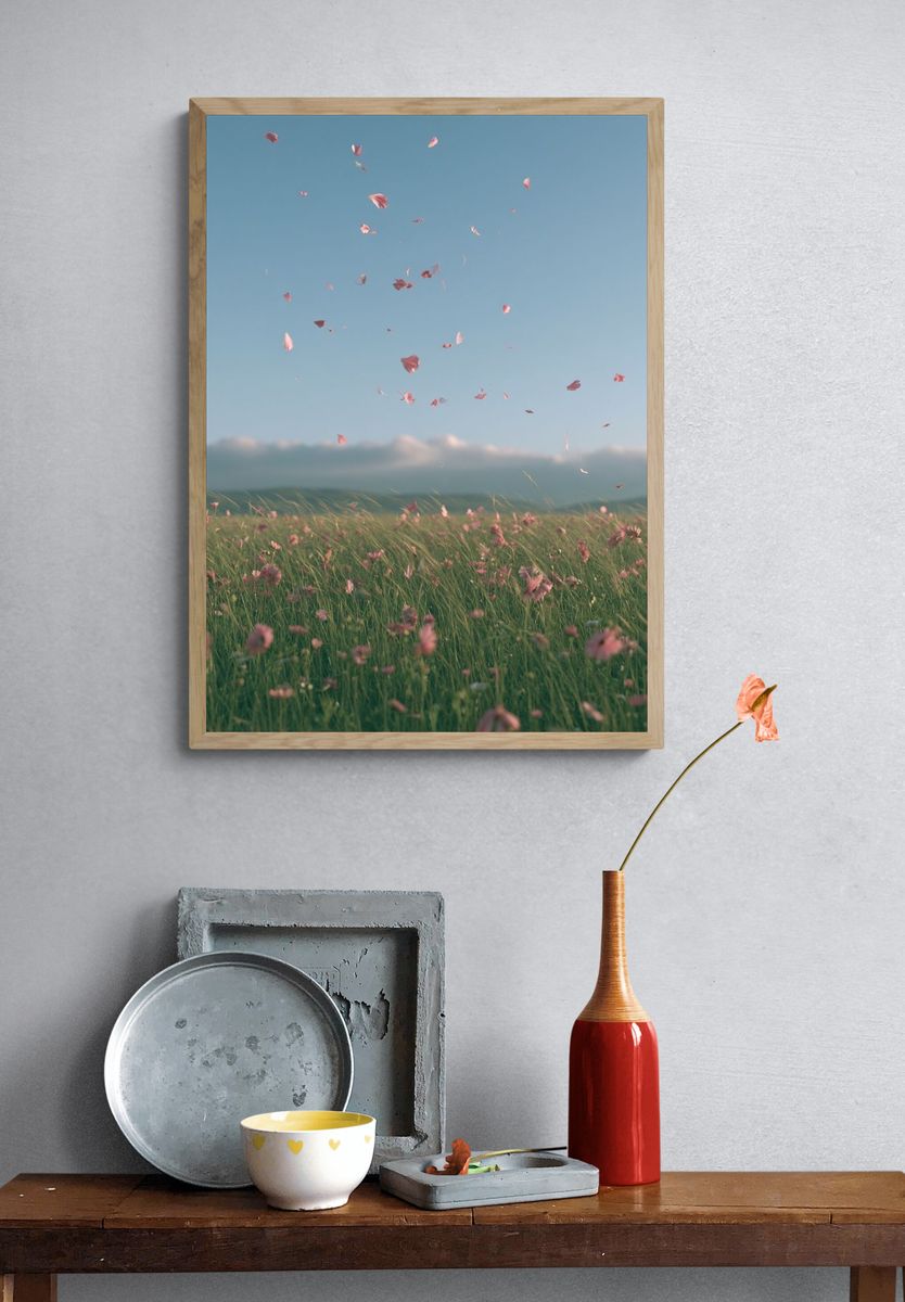 Pink Petals Meadow Photography Poster. — room view 3