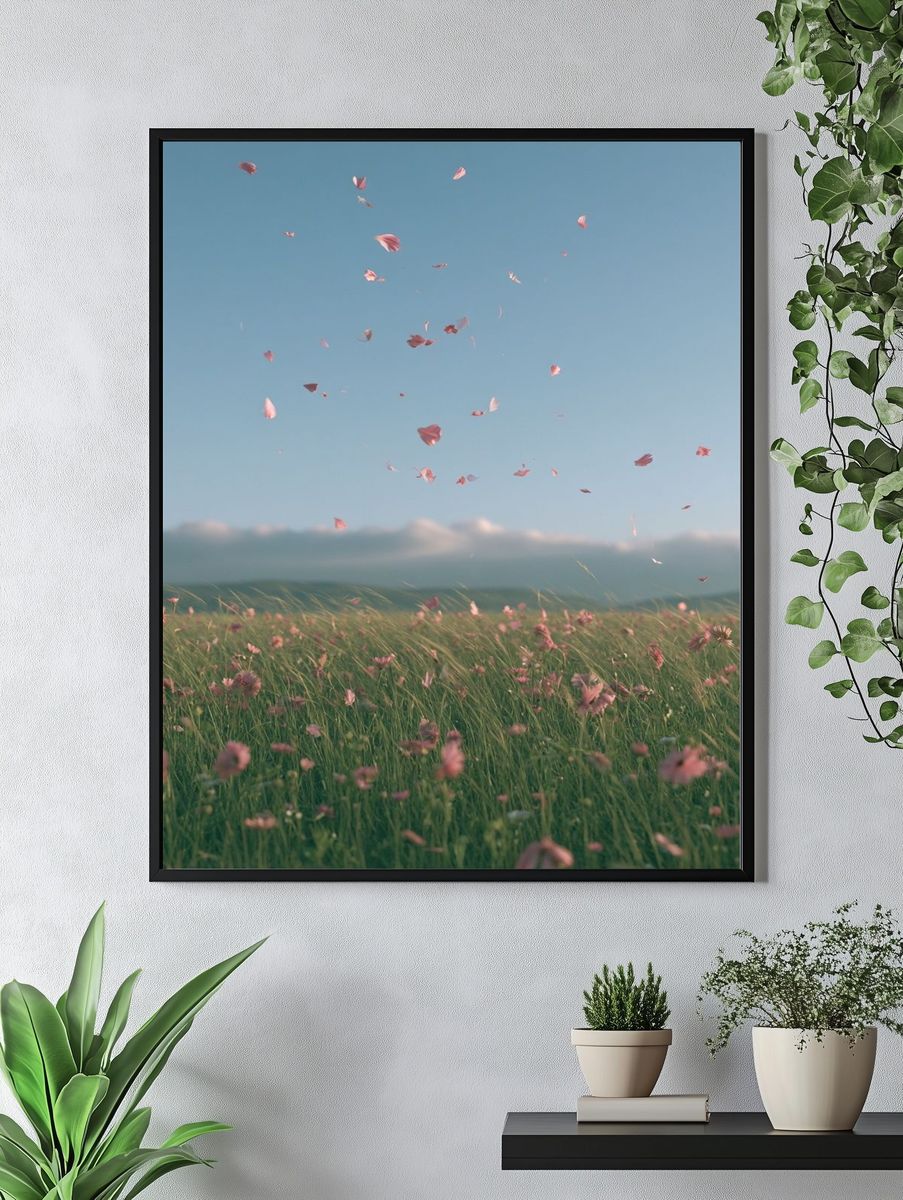 Pink Petals Meadow Photography Poster. — room view 4