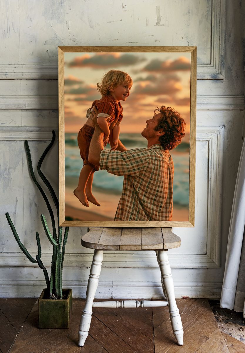 Sunset Beach Father and Child Poster. room preview
