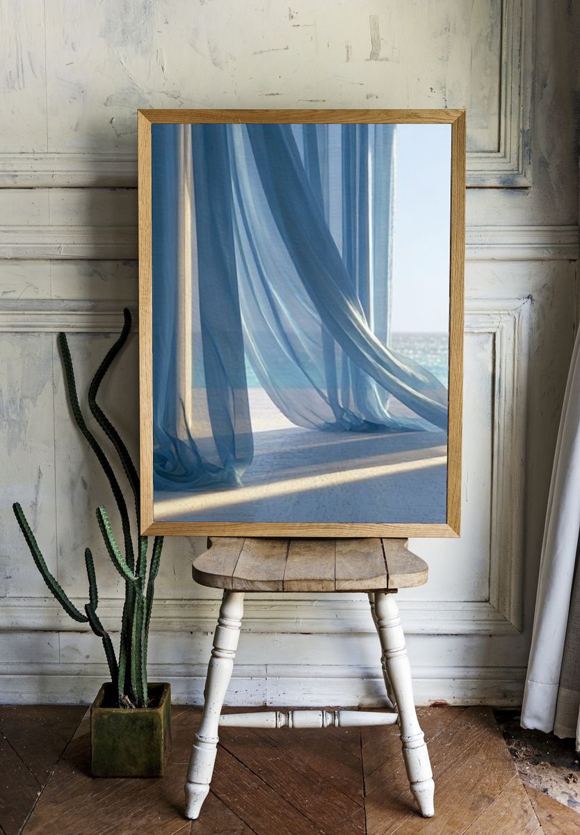 Sheer Curtains by the Sea Print. room preview
