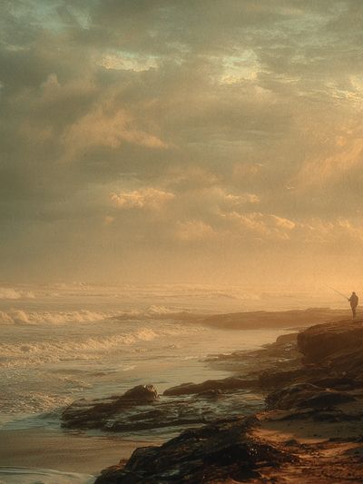 Misty Seaside Sunset Photography Poster. poster print