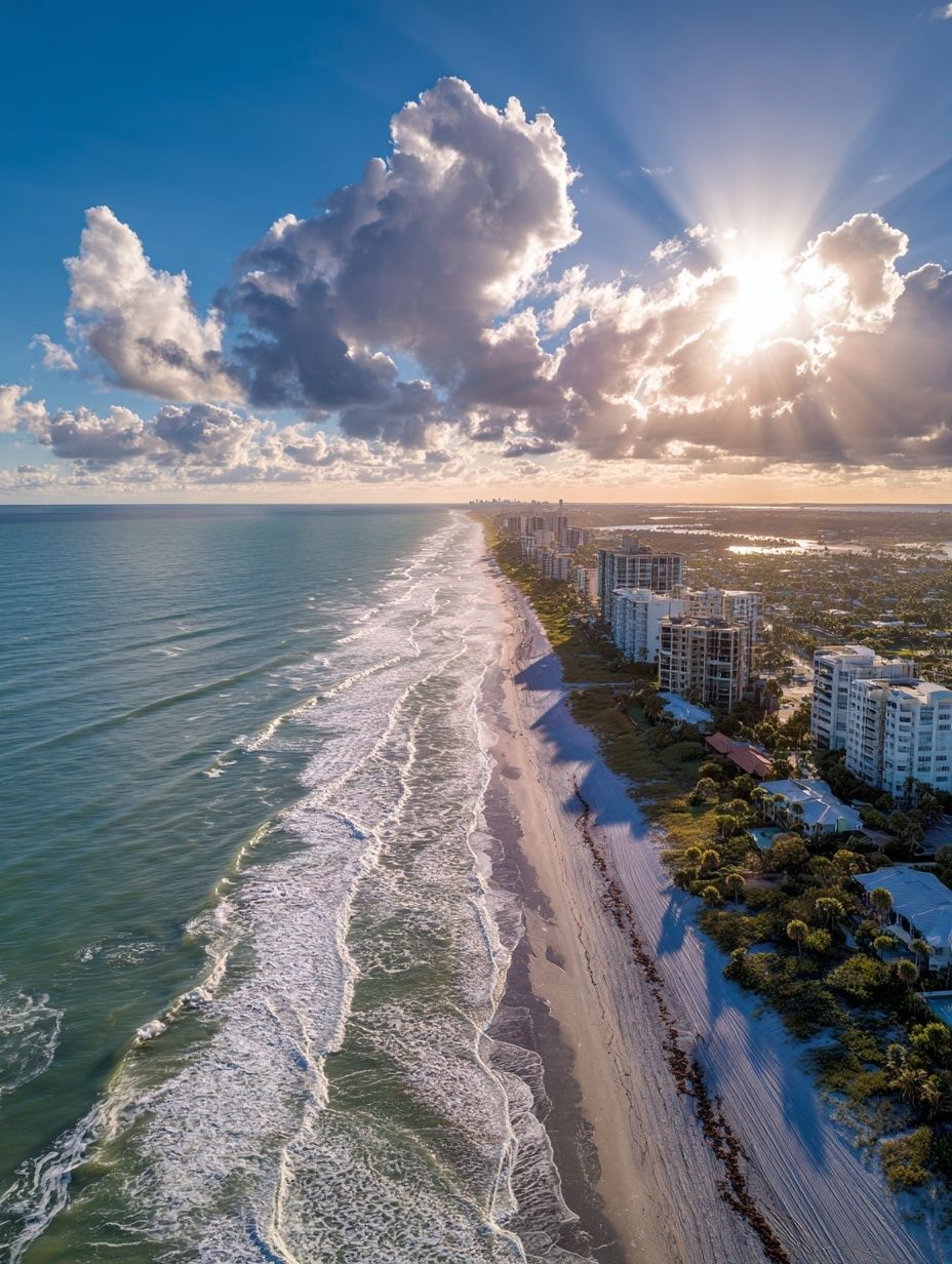 Sunlit Coastal Skyline Photography Poster. poster detail
