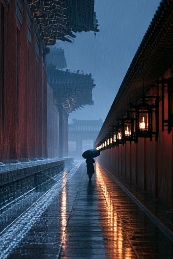 Rainy Temple Alley Photography Poster. poster detail