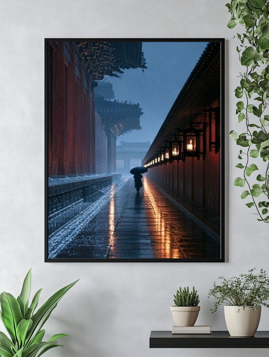 Rainy Temple Alley Photography Poster. — room view 4