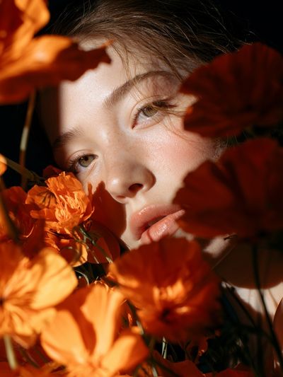 Orange Floral Portrait Poster. poster