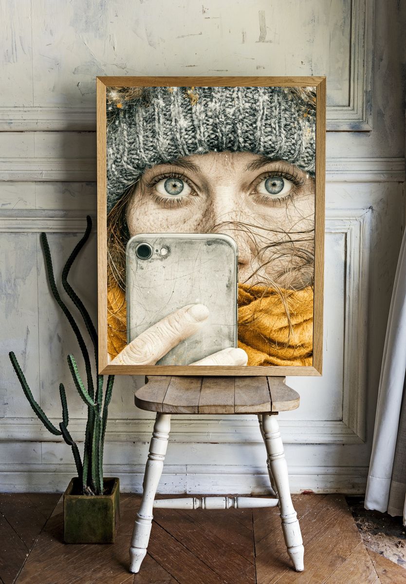 Winter Selfie Portrait Print. — room view 1