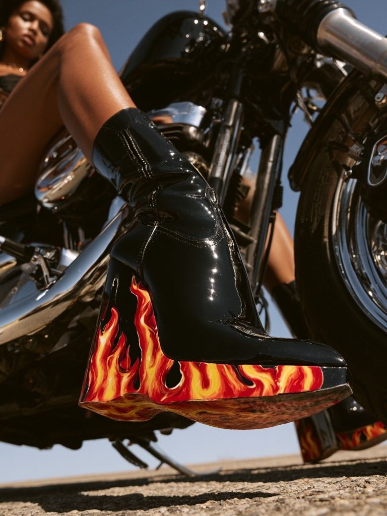 Flame Boot Motorcycle Photography Poster. poster — photography art