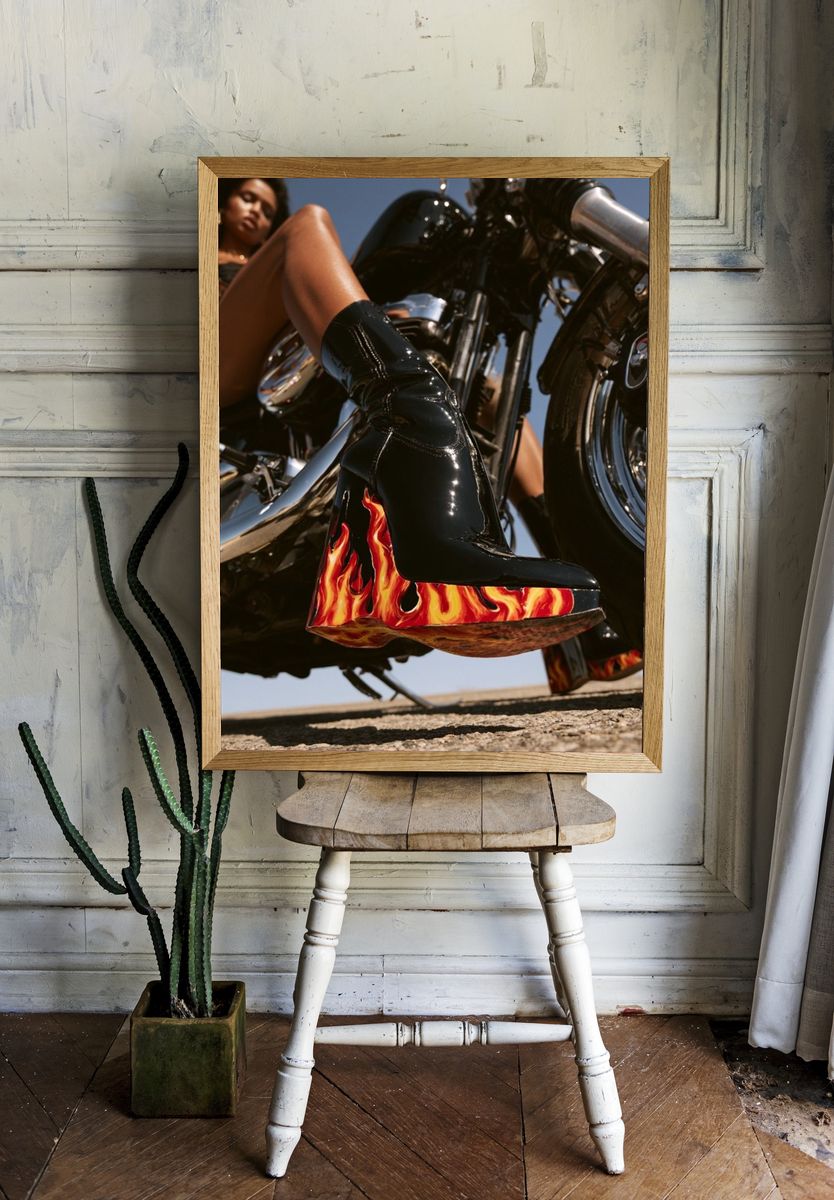 Flame Boot Motorcycle Photography Poster. — room view 1
