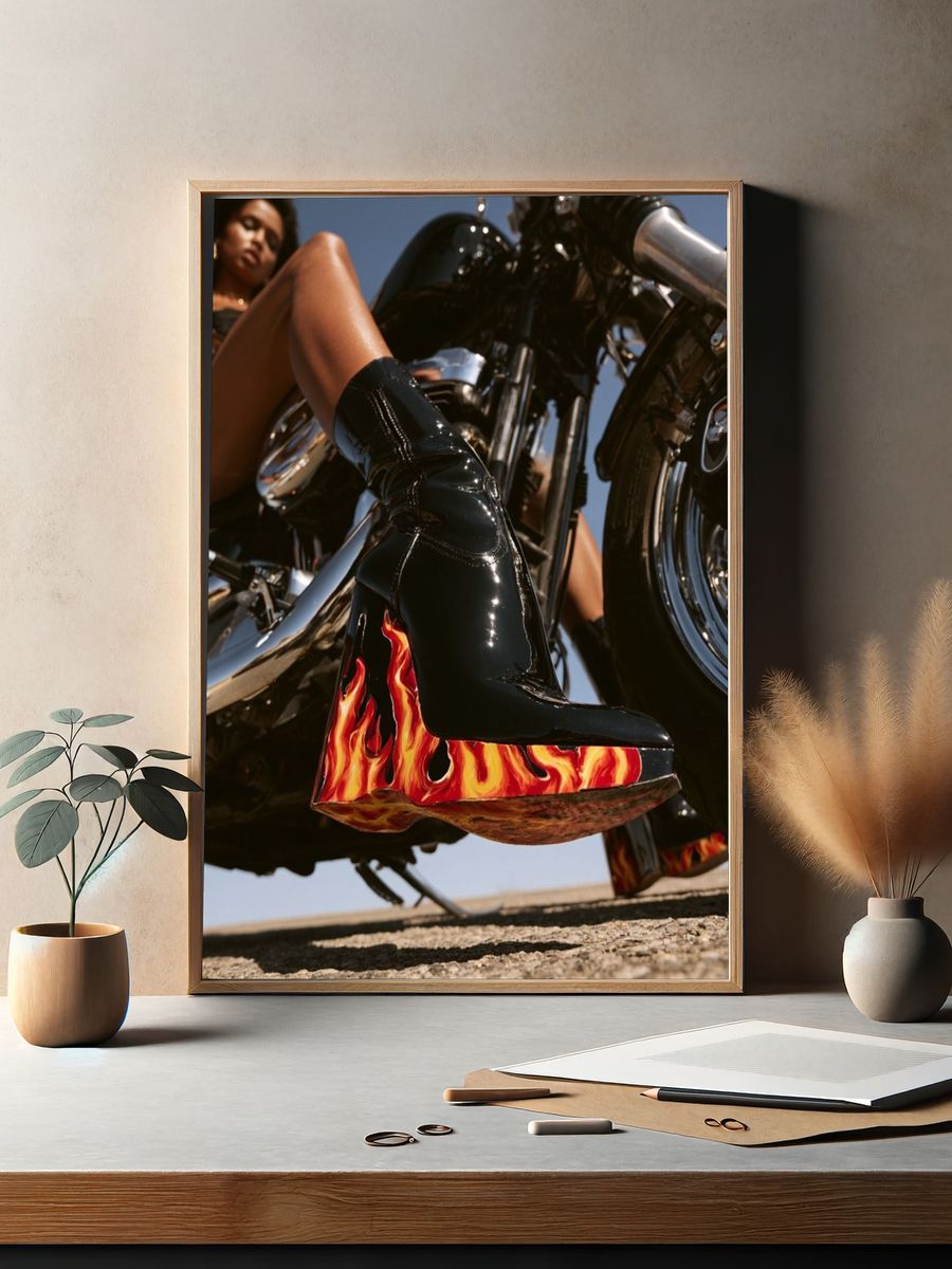 Flame Boot Motorcycle Photography Poster. — room view 2