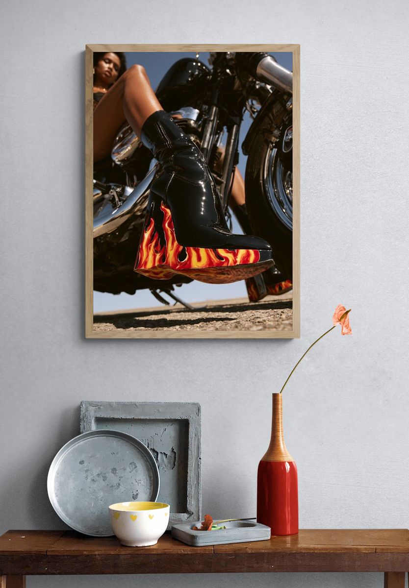 Flame Boot Motorcycle Photography Poster. — room view 3