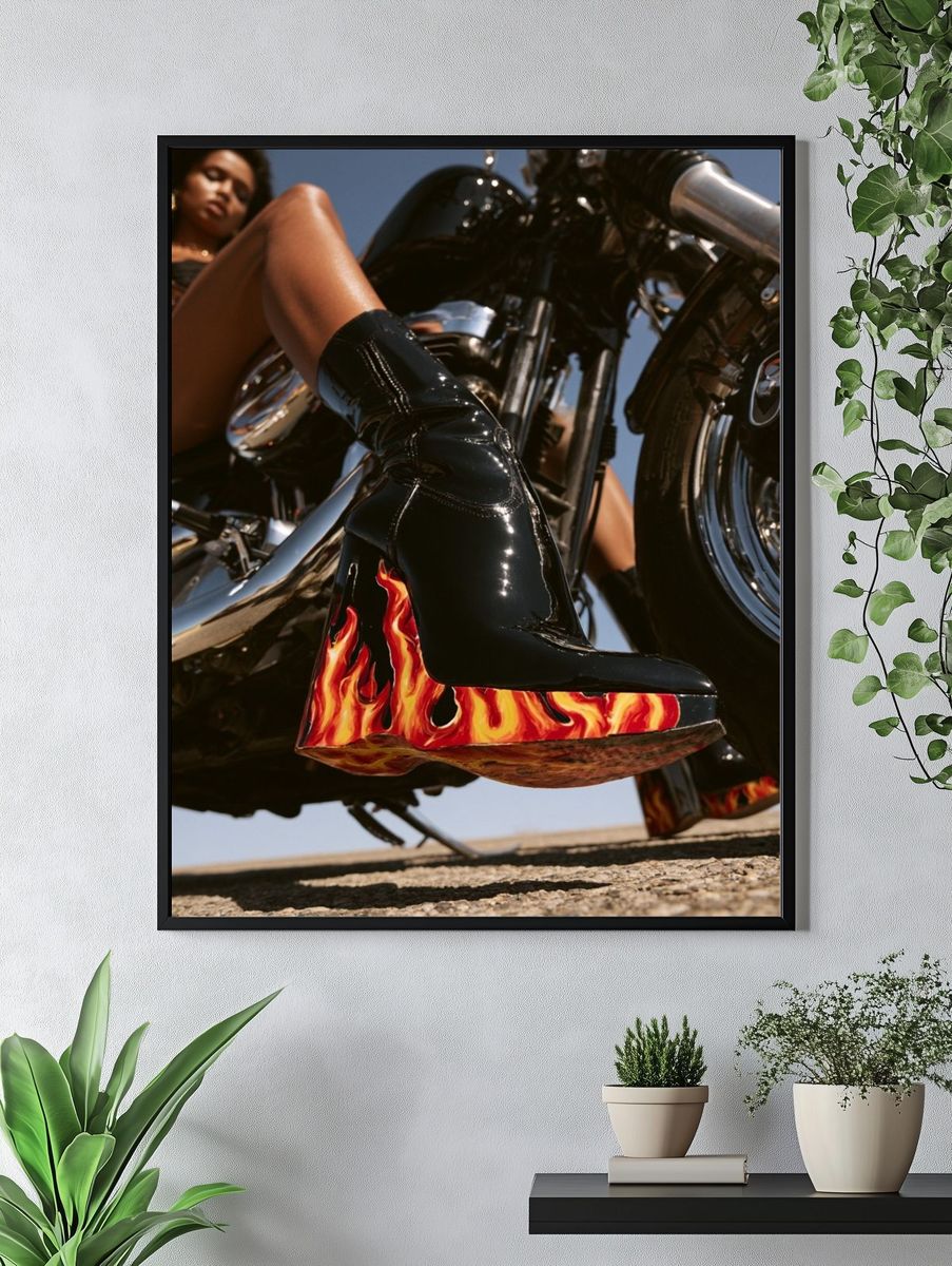 Flame Boot Motorcycle Photography Poster. — room view 4