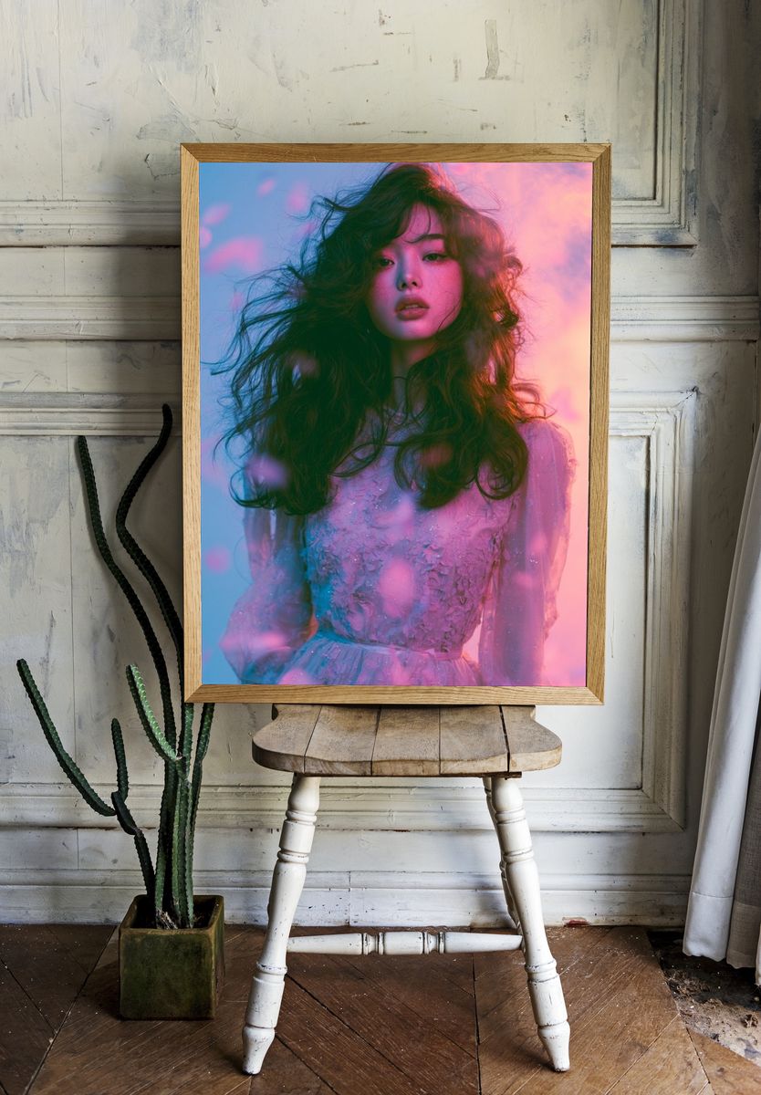 Dreamy Neon Portrait Print. room preview