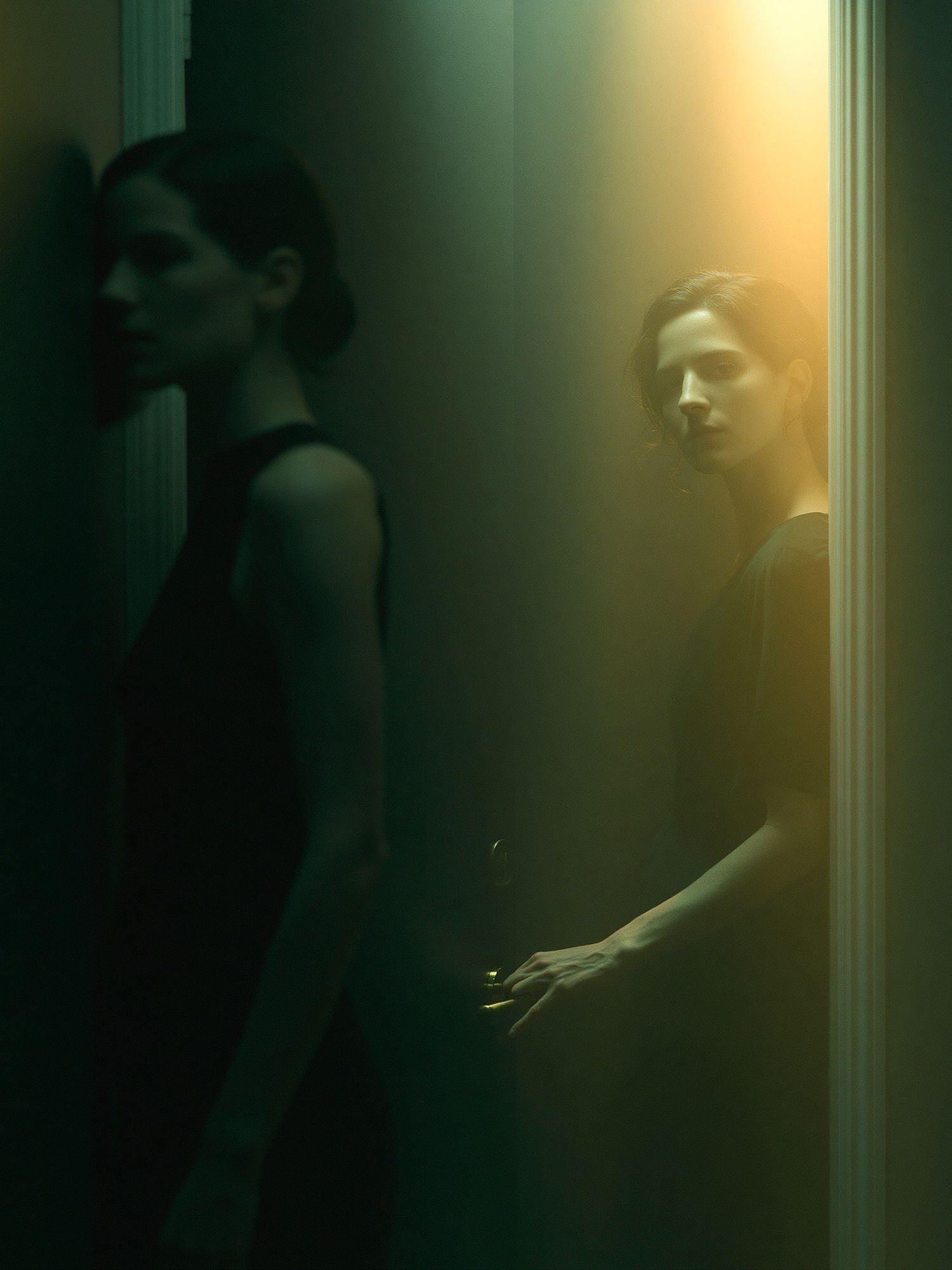 Moody Portrait in Green Light Poster. poster detail