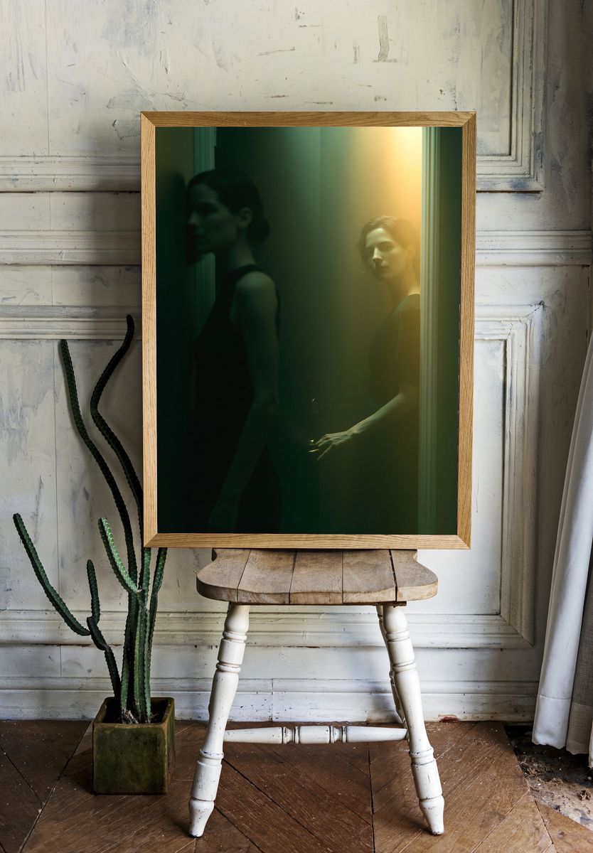 Moody Portrait in Green Light Poster. room preview