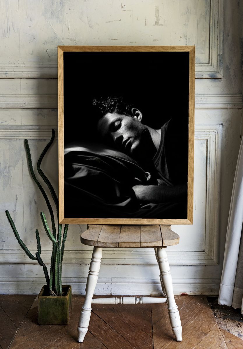 Sleeping Portrait Black-White Poster. room preview