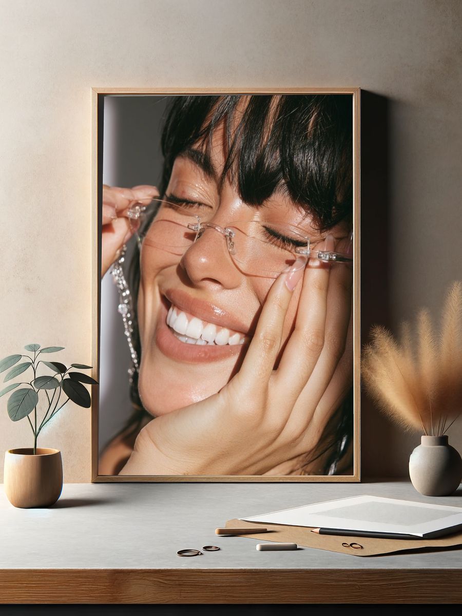 Smiling Woman Portrait Photography Poster. — room view 2