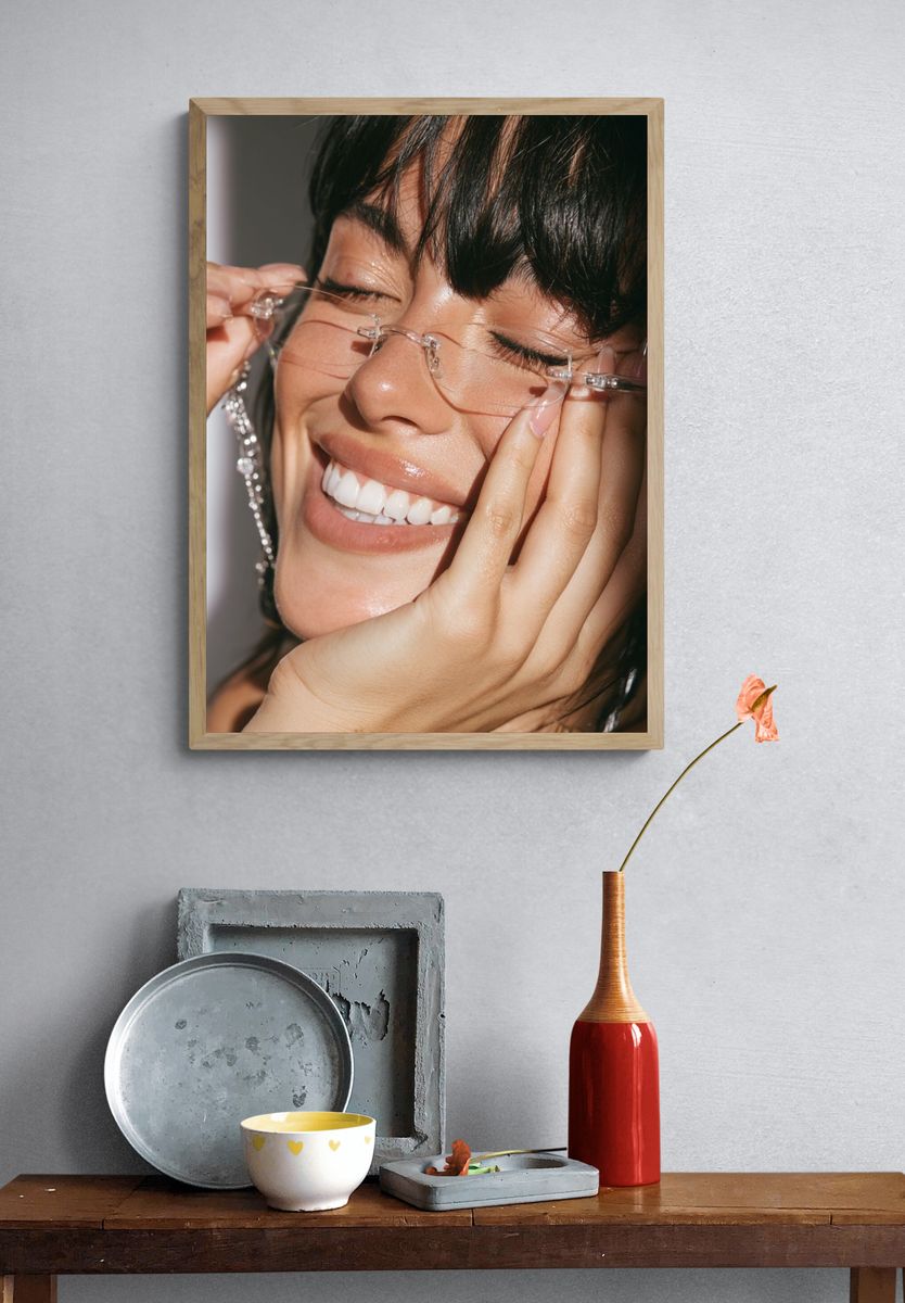 Smiling Woman Portrait Photography Poster. — room view 3