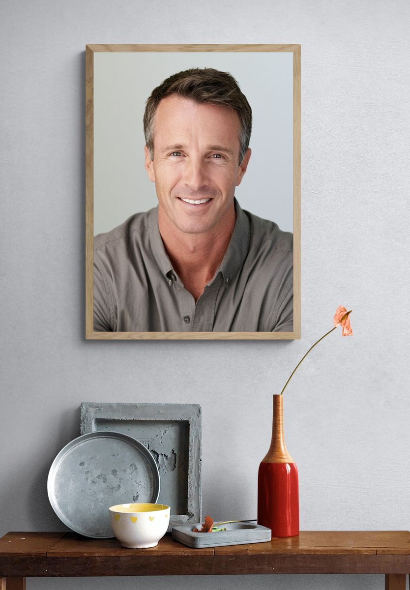 Smiling Man Portrait Photography Poster. — room view 3