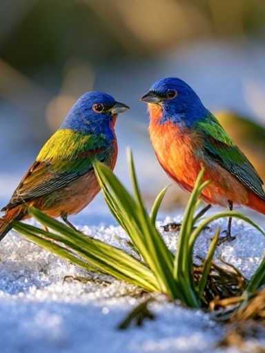 Colorful Birds in Snow Photography Poster. poster detail