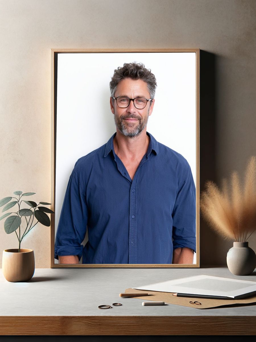 Smiling Man Portrait Photography Poster. — room view 2