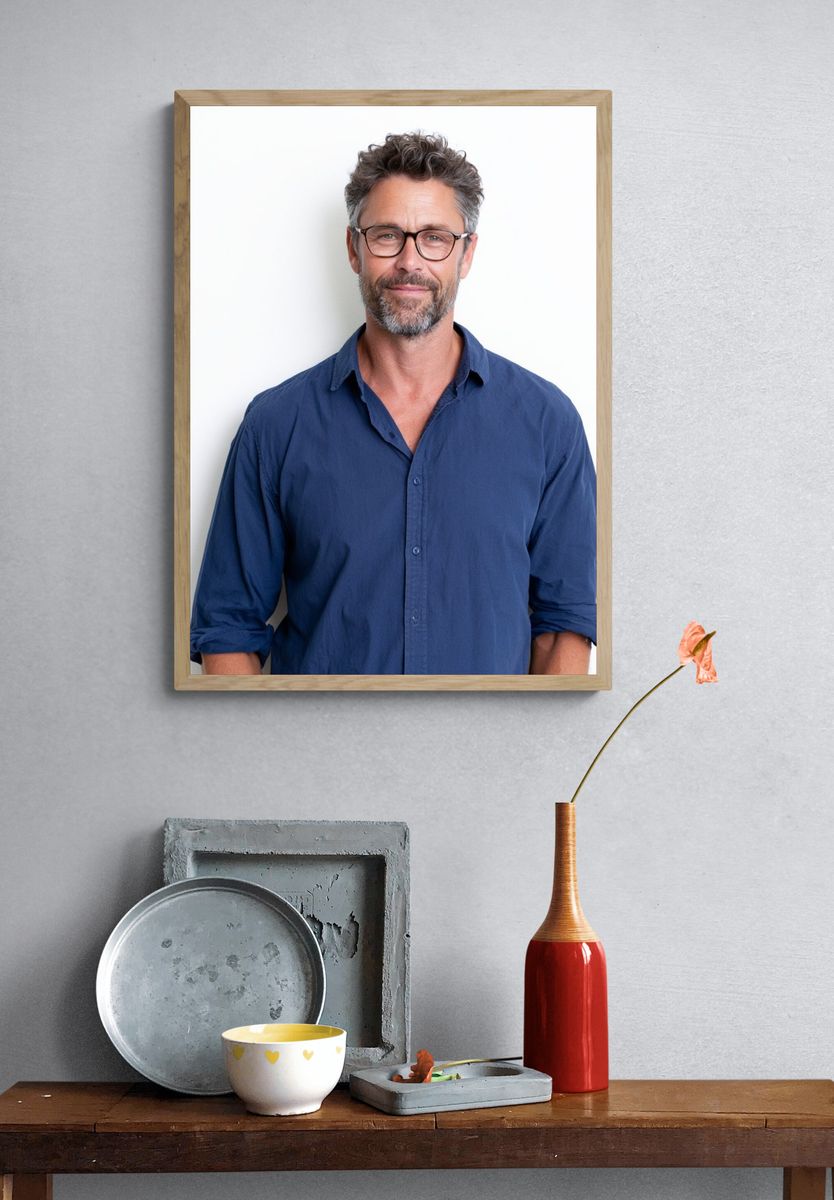 Smiling Man Portrait Photography Poster. — room view 3