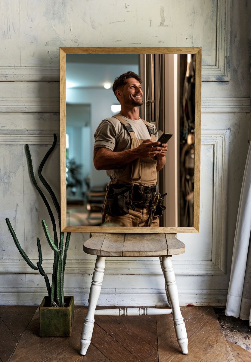 Smiling Tradesman Photography Poster. — room view 1