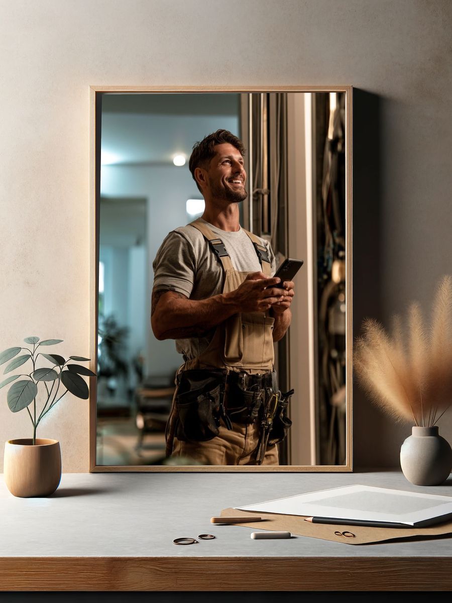 Smiling Tradesman Photography Poster. — room view 2