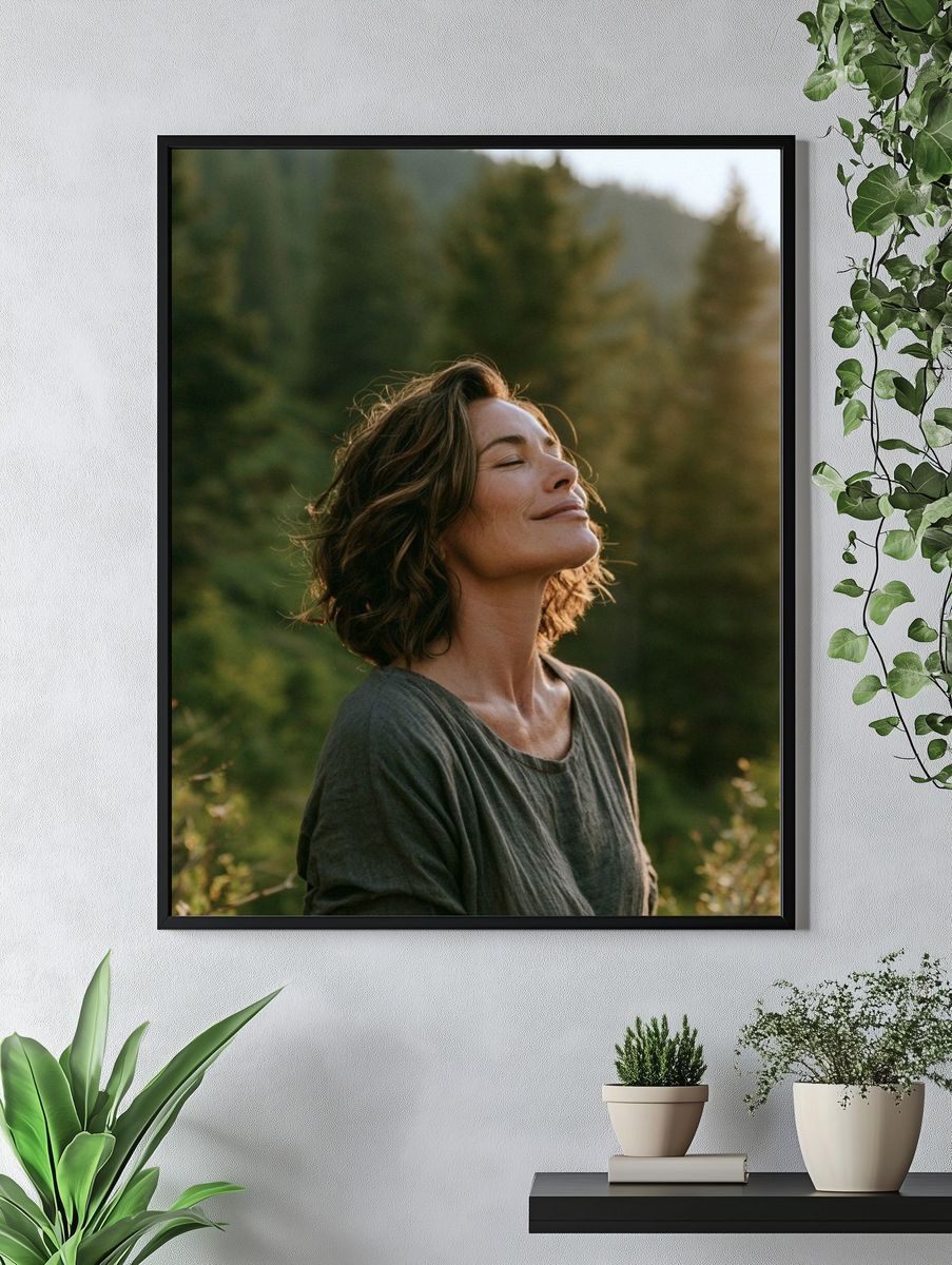 Serene Woman in Forest Photography Poster. — room view 4