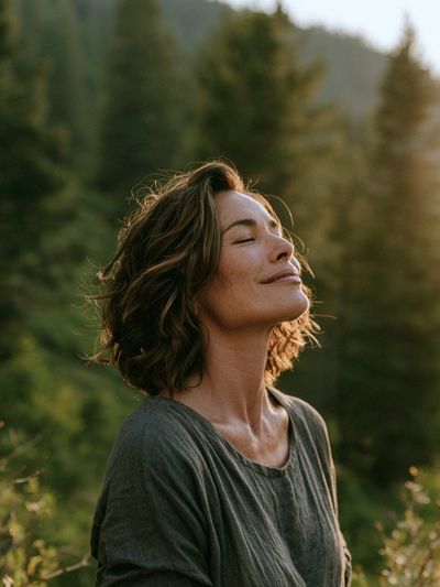 Serene Woman in Forest Photography Poster.