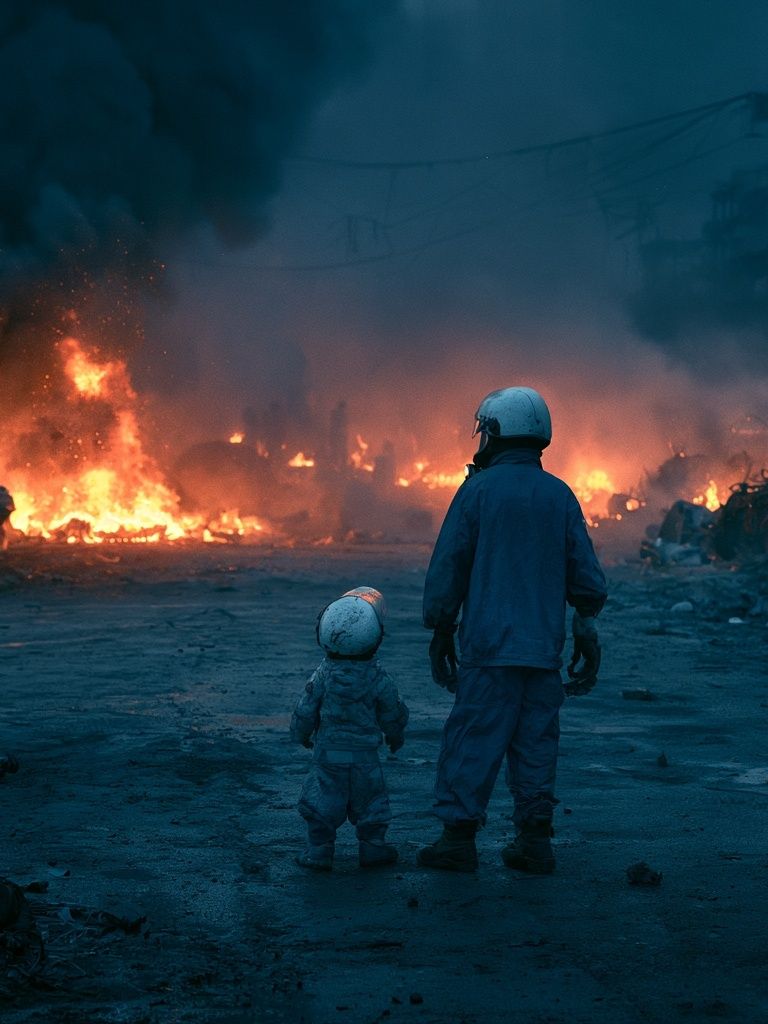 Firelit Rescue Scene Photography Poster. poster — photography art