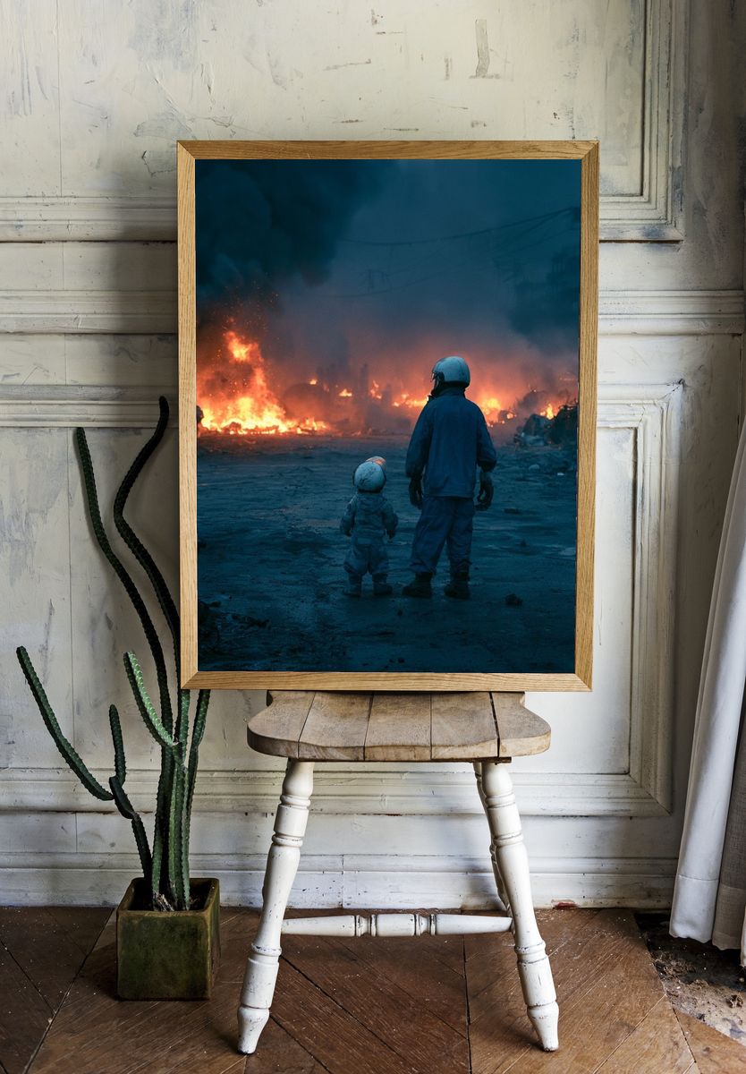 Firelit Rescue Scene Photography Poster. room preview