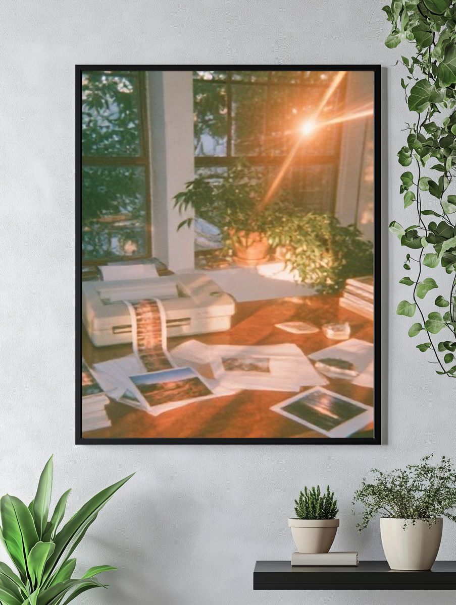Sunlit Studio Desk Photography Poster. — room view 4