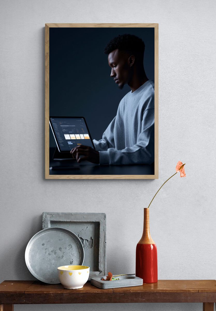 Focused Developer Portrait Photography Poster. — room view 3