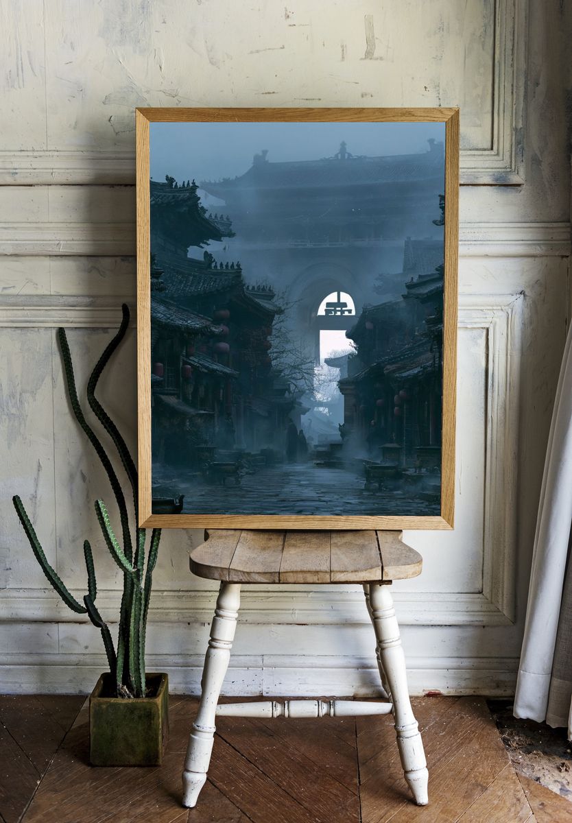 Misty Ancient Chinese Street Photography Poster. — room view 1