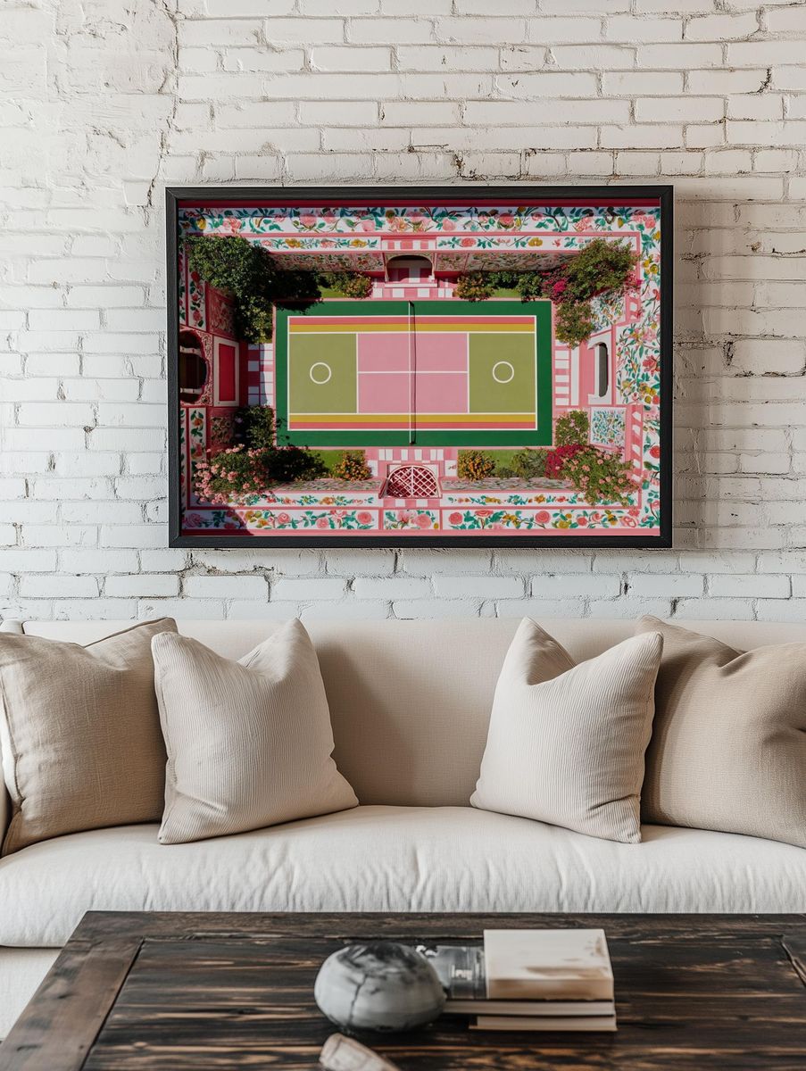 Floral Tennis Court Photography Poster. — room view 1