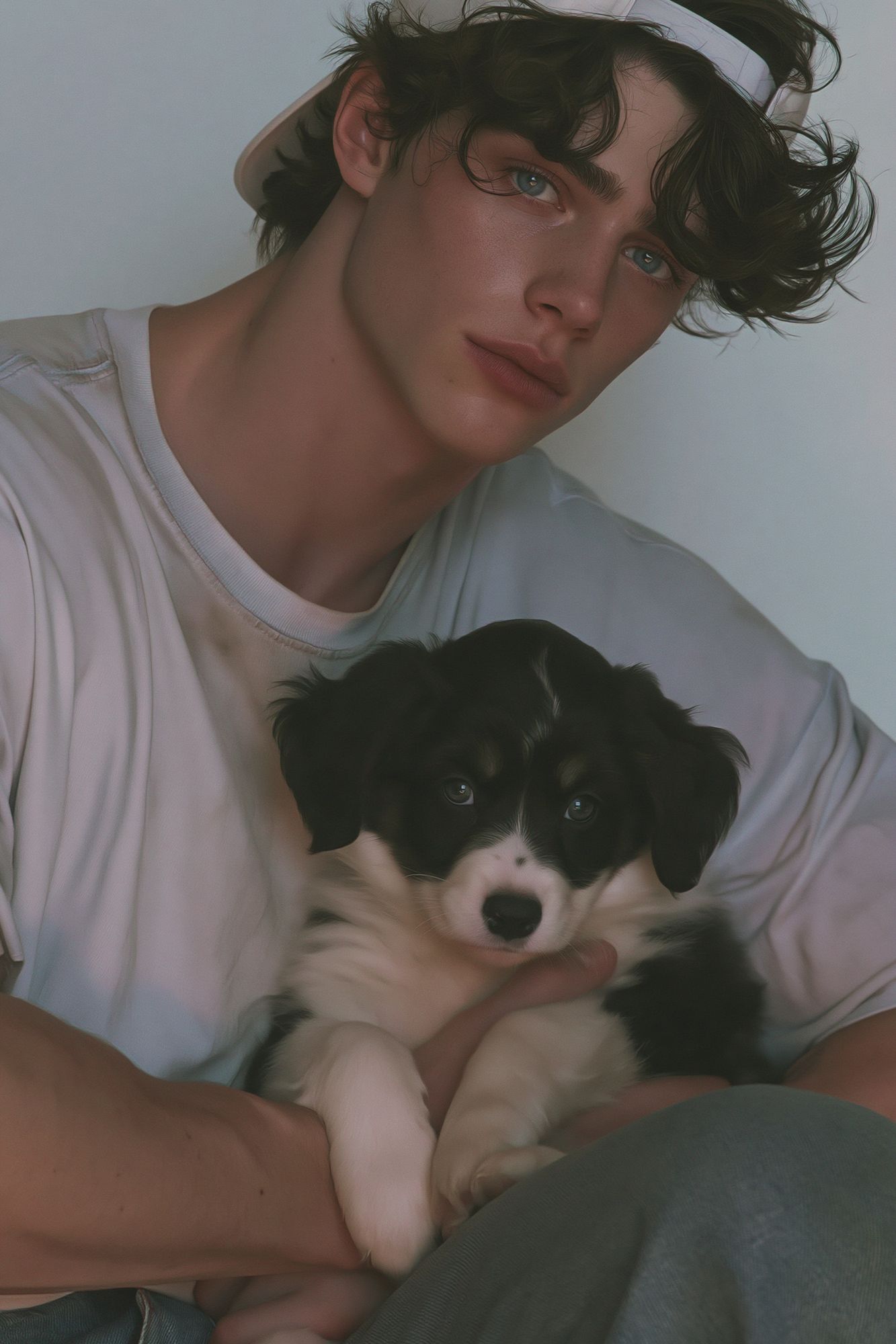 Portrait with Puppy Photography Poster. poster detail