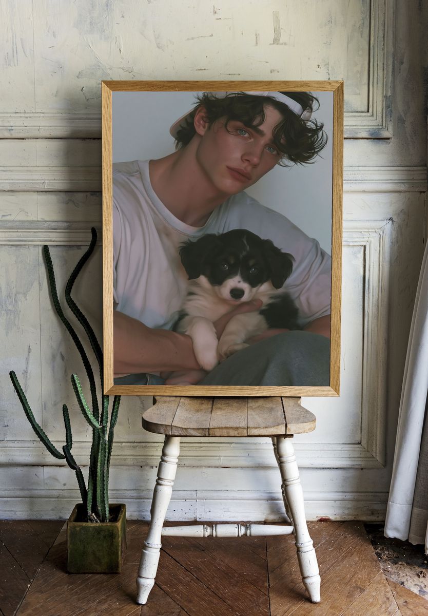 Portrait with Puppy Photography Poster. — room view 1