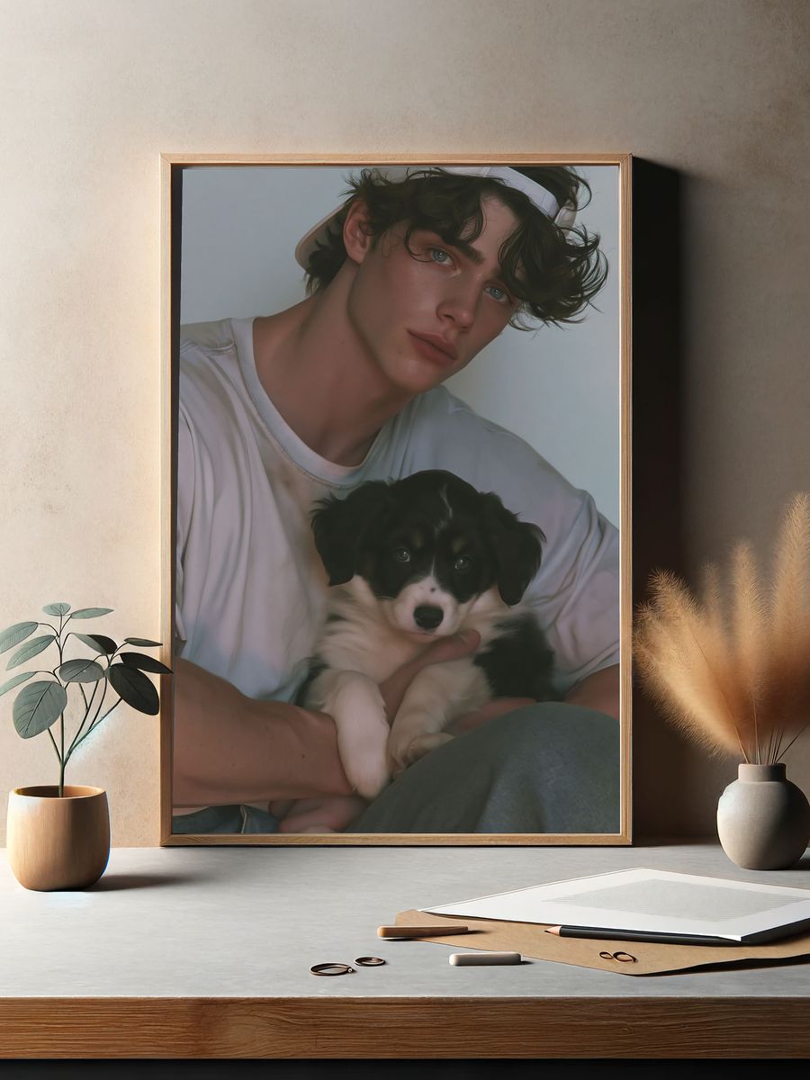 Portrait with Puppy Photography Poster. — room view 2