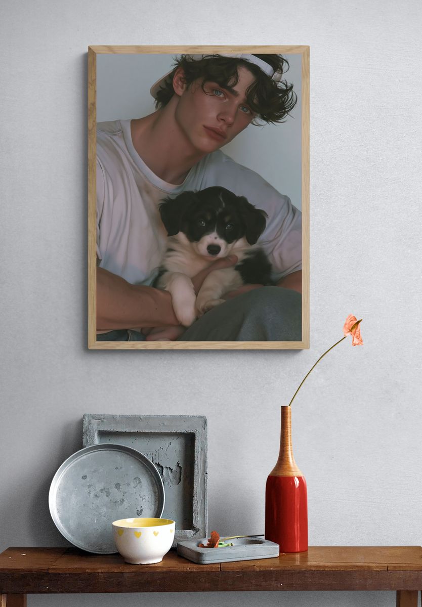 Portrait with Puppy Photography Poster. — room view 3