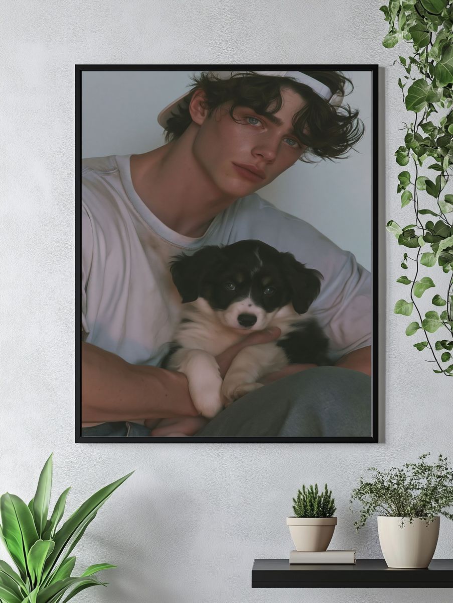 Portrait with Puppy Photography Poster. — room view 4