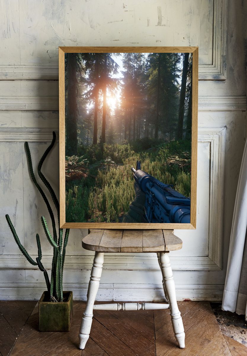 Sunlit Forest Rifle Scene Poster. room preview