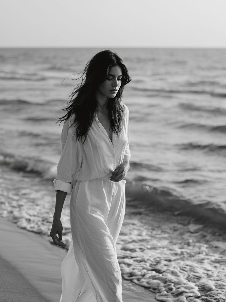 Seaside Woman Black-White Poster. poster detail