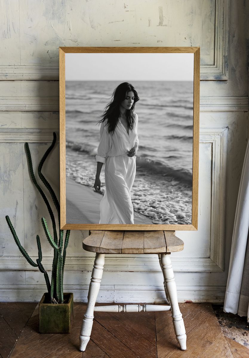 Seaside Woman Black-White Poster. room preview