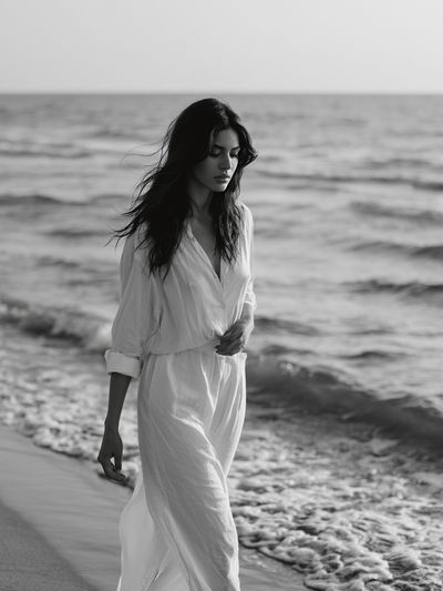 Seaside Woman Black-White Poster. poster