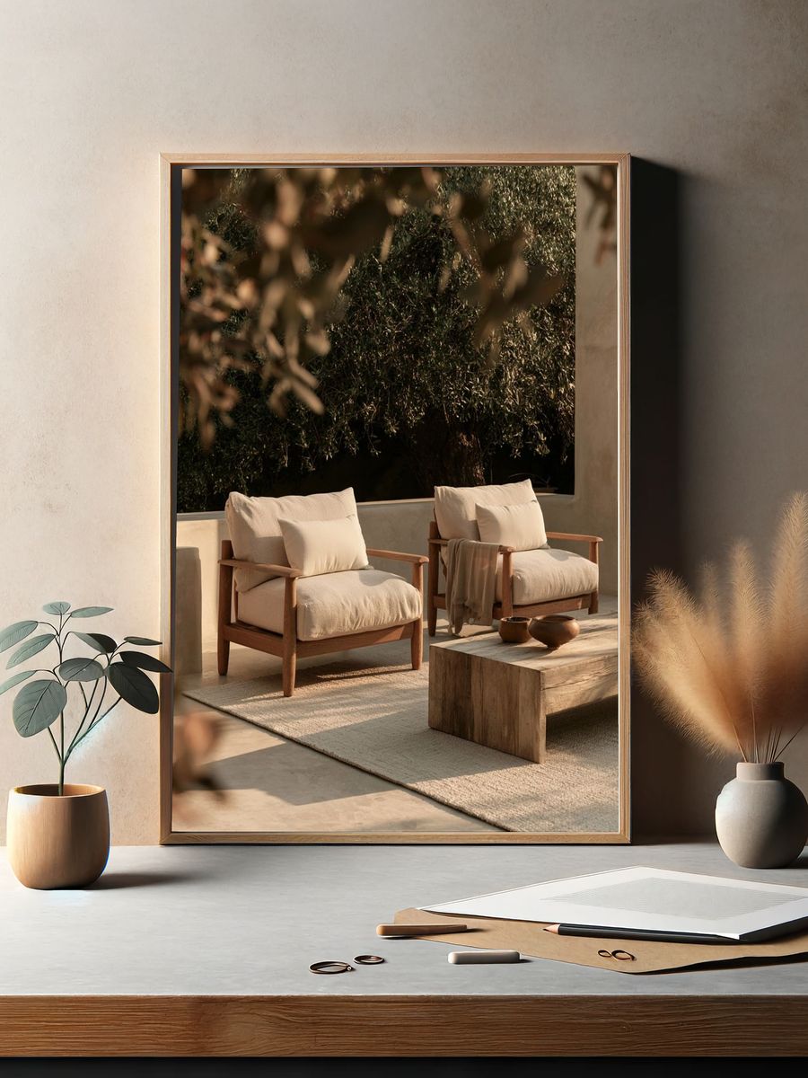 Sunlit Patio Lounge Photography Poster. — room view 2