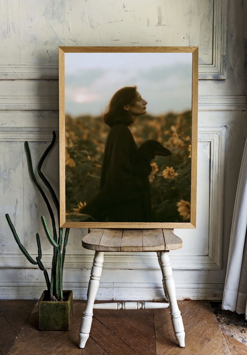 Sunflower Field Portrait Photography Poster. — room view 1