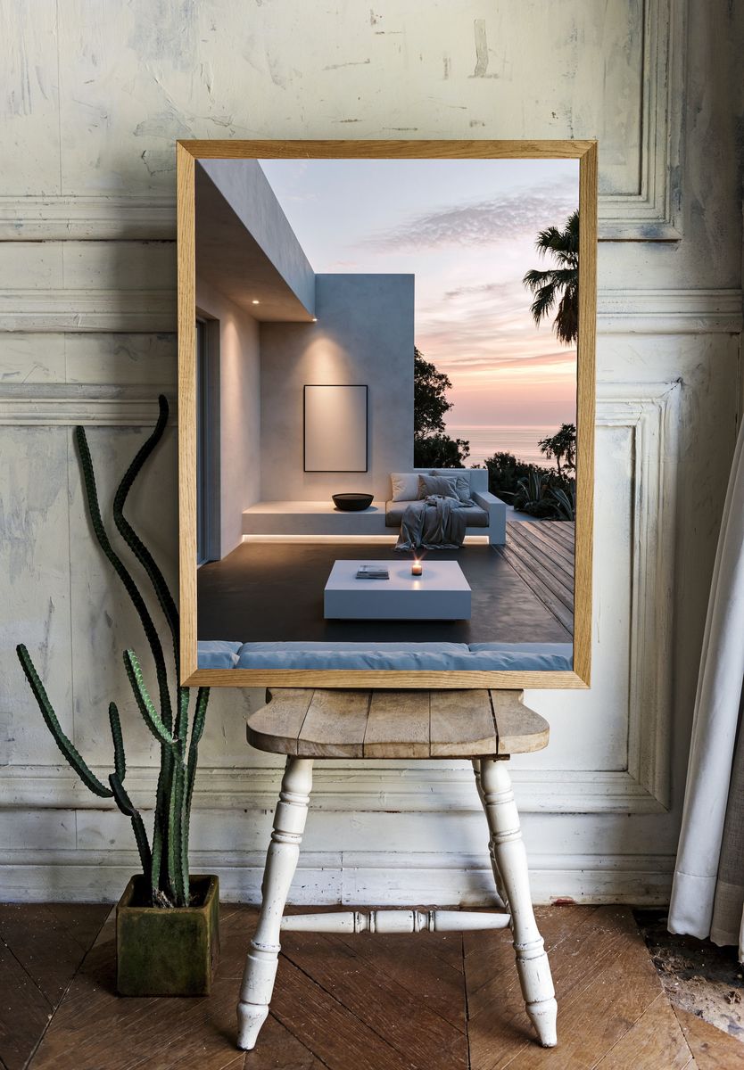 Seaside Minimalist Terrace Poster. — room view 1