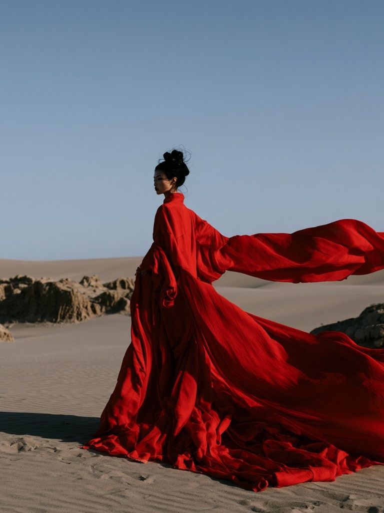 Red Gown Desert Portrait Print. poster — photography art